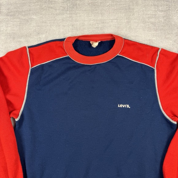 Vintage Levis Sweatshirt Mens Small Blue 2 Toned 70s 80s Crewneck Western USA - Picture 2 of 8